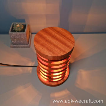 Cylinder Hollow Wooden Lamp With Dimmer Switch